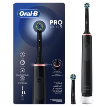 Periuta de dinti electrica Oral-B Pro 3 3000 Sensitive Clean & Care, 3 moduri periaj, 2 capete incluse (Negru)