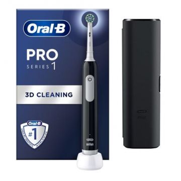 Periuta de dinti electrica Oral-B Pro Series 1, Curatare 3D, 3 moduri periaj, Timer, Senzor de presiune, 1 capat inclus, Husa calatorie (Negru)