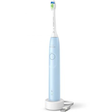 Periuta de dinti electrica Philips Sonicare 5300 HX7106/01, 62000 miscari/min, 2 intensitati, Memento BrushSync, Alerta presiune, Temporizator, 1 capat, Albastru deschis