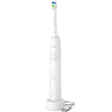 Periuta de dinti electrica Philips Sonicare 5500 HX7110/01, 62000 miscari/min, 2 moduri periere, Alerta presiune, Temporizator, Memento BrushSync, 1 capat, Alb