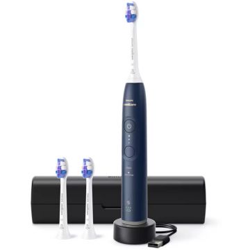 Periuta de dinti electrica Philips Sonicare 6100 HX7403/01, 62000 miscari/min, 2 moduri, 3 trepte intensitate, Alerta presiune, Memento BrushSync, Temporizator 2 min, 3 capete, Albastru inchis