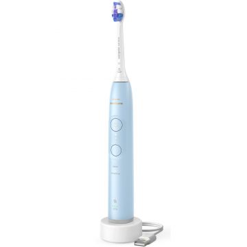 Periuta de dinti electrica Philips Sonicare 6100 HX7406/01, 62000 miscari/min, 2 moduri, 3 trepte intensitate, Alerta presiune, Memento BrushSync, Temporizator 2 min, 1 capat, Albastru deschis