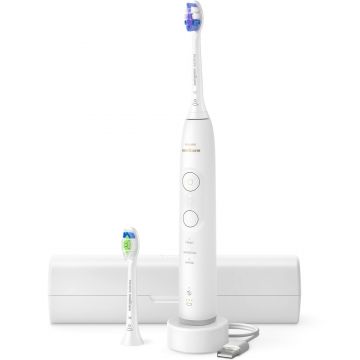 Periuta de dinti electrica Philips Sonicare 6500 HX7410/02, 62000 miscari/min, 3 moduri, 3 intensitati, Aplicatie smartphone, Alerta presiune, Memento BrushSync, 2 capete, Alb