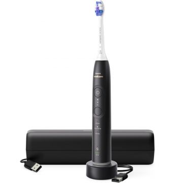 Periuta de dinti electrica Philips Sonicare 6500 HX7411/02, 62000 miscari/min, 3 moduri, 3 intensitati, Aplicatie smartphone, Alerta presiune, Memento BrushSync, 1 capat, Negru
