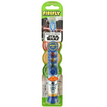 Periuta de Dinti pentru Copii, Firefly, Star Wars, R2D2, Cronometru 1 min, Ventuza Stand-Up, cu Lumini, Soft, Albastra