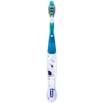 Periuta de Dinti pentru Copii, Oral-B, CrossAction, Galaxy, Varsta 6+ Ani, Multi-Protectie, Peri Moi, Turcoaz si Alb