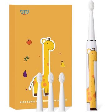 Periuta Dinti Electrica Copii, JTF Sonic, Galbena, J20C, 4 Capete Periuta, Cablu Incarcare