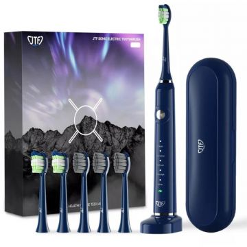 Periuta Dinti Electrica JTF Sonic, Albastra, P200, 6 Capete Periuta, Trusa Calatorie, Suport Incarcare