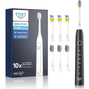 Periuta Dinti Electrica JTF Sonic, Neagra, P100, 6 Capete Periuta, Cablu de Incarcare, Suport