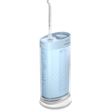 Philips Irigator bucal tip dus bucal Philips Sonicare Seria 1000 HX3333/24, compact si portabil, rezervor pliabil de 200 ml, 3 moduri de curatare, contine 2 capete de curatare (1 capat Standard N1, 1 capat Confort N2 ), Albastru