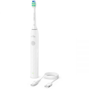 Philips Periuta de dinti electrica Philips Sonicare 1100 HX3901/01, 1 mod, 1 intensitate, Fluid Action, BrushPacer, SmartTimer, autonomie 14 zile, Alb