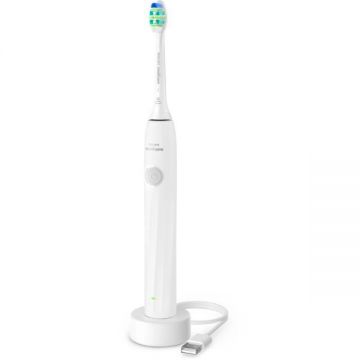 Philips Periuta de dinti electrica Philips Sonicare 2100 HX4021/01, 1 mod, 2 intensitati, Fluid Action, BrushPacer, SmartTimer, autonomie 14 zile, Alb