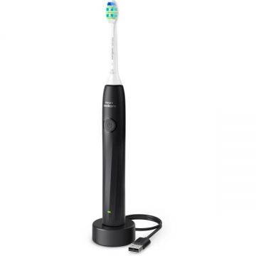 Philips Periuta de dinti electrica Philips Sonicare 2100 HX4021/02, 1 mod, 2 intensitati, Fluid Action, BrushPacer, SmartTimer, autonomie 14 zile, Negru