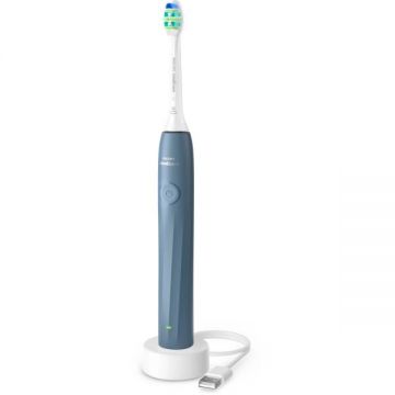 Philips Periuta de dinti electrica Philips Sonicare 2100 HX4021/04, 1 mod, 2 intensitati, Fluid Action, BrushPacer, SmartTimer, autonomie 14 zile, Albastru marin
