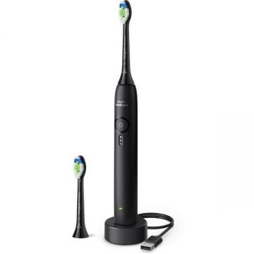 Philips Periuta de dinti electrica Philips Sonicare 3100 HX4032/32, Senzor presiune, 1 mod, 3 intensitati, Fluid Action, BrushPacer, SmartTimer, autonomie 14 zile, Negru