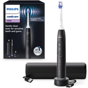 Philips Periuta de dinti electrica Philips Sonicare HX7411/02, 62.000 miscari/minut, autonomie 21 zile, 3 moduri de periere,3 intensitati, senzor presiune luminos, functia BrushSync, capat de periere Senstive, toc transport, negru