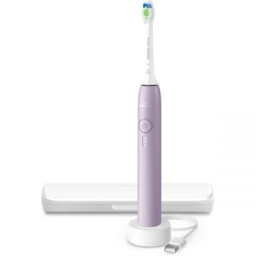 Philips Periuta de dinti sonica Philips Sonicare 3100 HX4033/27,  3 intensitati, senzor de presiune, geanta de calatorie, Liliac