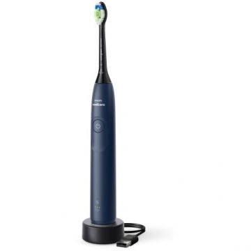 Philips Periuta de dinti sonica reincarcabila Philips Sonicare 5300 HX7103/01, 1 mod de periere, 2 intensitati, Senzor de presiune, Albastru inchis