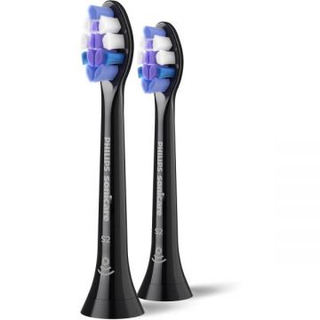 Philips Rezerve Philips Sonicare Sensitive HX6052/88, pachet de 2 capete de periere, click-on, sincronizarea modurilor BrushSync, Negru