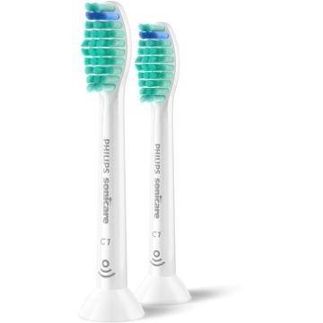 Philips Set de 2 capete Philips Sonicare C1 ProResults Plaque Defence Medium Soft HX6012/87, Rigiditate moale-mediu, Dimensiune standard, Alb
