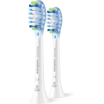 Philips Set de 2 capete Philips Sonicare C3 Premium Plaque Defence Medium Soft HX9042/87, Rigiditatea perilor moale-mediu, Dimensiune standard, Alb