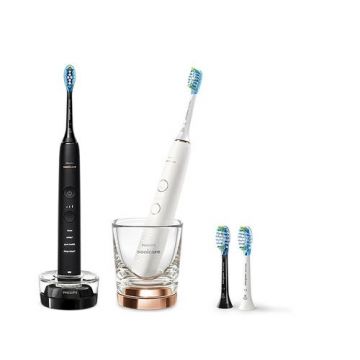 Set 2 Periute de dinti electrice Philips Sonicare Diamond Clean HX9914/61, 62000 miscari/min, Curatare 3D, 4 programe, 2 capete (Negru/Alb)