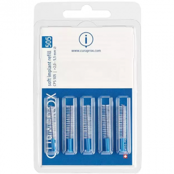 Set Periute Interdentare, Curaprox, Soft Implant, 505, pentru Ingrijirea Implanturilor Dentare, 2mm, Culoare Albastru, 5 buc.