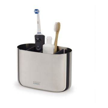 Suport pentru periuța de dinți argintiu lucios din oțel inoxidabil EasyStore Luxe – Joseph Joseph
